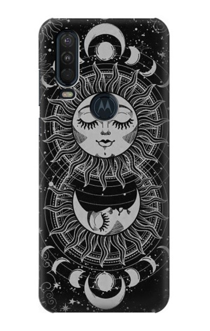 W3854 Mystical Sun Face Crescent Moon Hard Case and Leather Flip Case For Motorola One Action (Moto P40 Power)