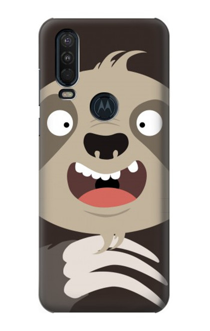 W3855 Sloth Face Cartoon Hard Case and Leather Flip Case For Motorola One Action (Moto P40 Power)