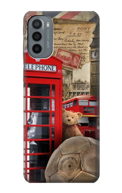 W3856 Vintage London British Hard Case and Leather Flip Case For Motorola Moto G31