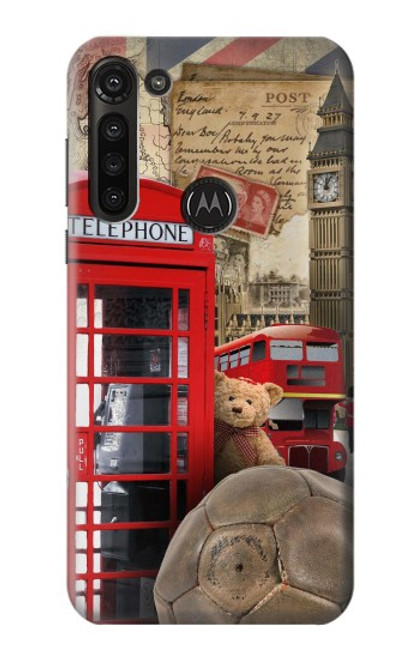 W3856 Vintage London British Hard Case and Leather Flip Case For Motorola Moto G8 Power