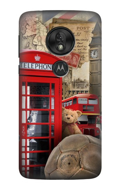 W3856 Vintage London British Hard Case and Leather Flip Case For Motorola Moto G7 Power