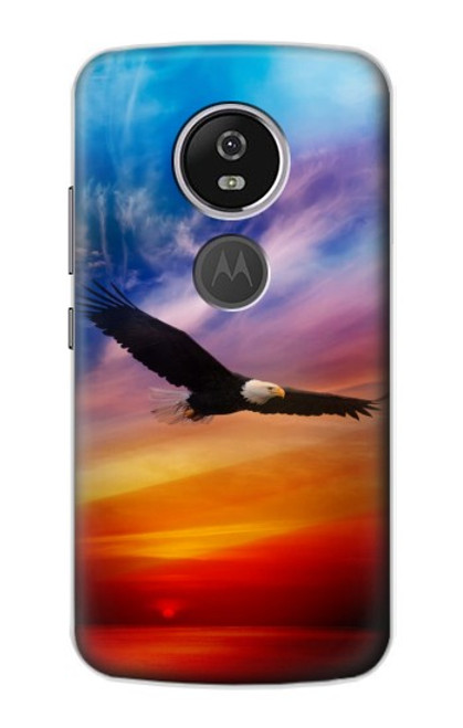 W3841 Bald Eagle Flying Colorful Sky Hard Case and Leather Flip Case For Motorola Moto E5 Plus