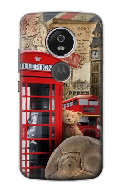 W3856 Vintage London British Hard Case and Leather Flip Case For Motorola Moto E5 Plus