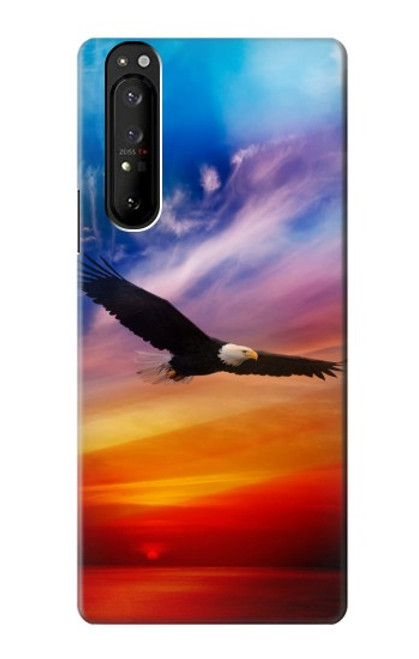 W3841 Bald Eagle Flying Colorful Sky Hard Case and Leather Flip Case For Sony Xperia 1 III