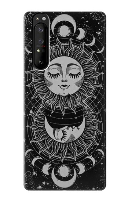 W3854 Mystical Sun Face Crescent Moon Hard Case and Leather Flip Case For Sony Xperia 1 III