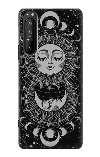 W3854 Mystical Sun Face Crescent Moon Hard Case and Leather Flip Case For Sony Xperia 1 II