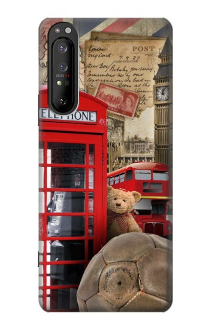 W3856 Vintage London British Hard Case and Leather Flip Case For Sony Xperia 1 II