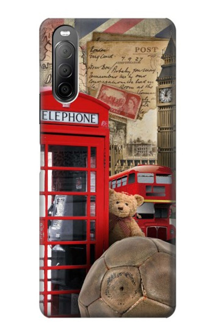 W3856 Vintage London British Hard Case and Leather Flip Case For Sony Xperia 10 II