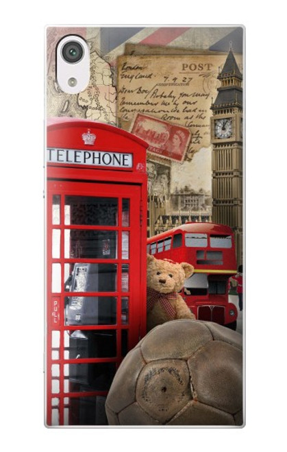 W3856 Vintage London British Hard Case and Leather Flip Case For Sony Xperia XA1