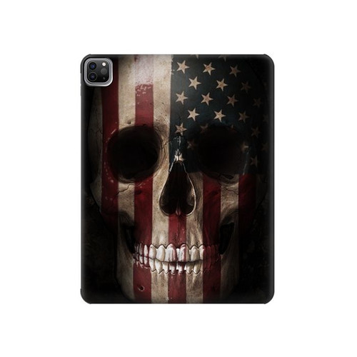 W3850 American Flag Skull Tablet Hard Case For iPad Pro 12.9 (2022,2021,2020,2018, 3rd, 4th, 5th, 6th)