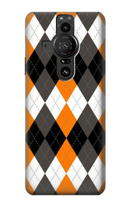 W3421 Black Orange White Argyle Plaid Hard Case and Leather Flip Case For Sony Xperia Pro-I