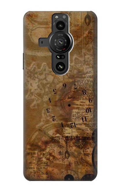 W3456 Vintage Paper Clock Steampunk Hard Case and Leather Flip Case For Sony Xperia Pro-I