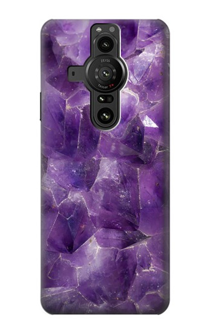 W3713 Purple Quartz Amethyst Graphic Printed Hard Case and Leather Flip Case For Sony Xperia Pro-I