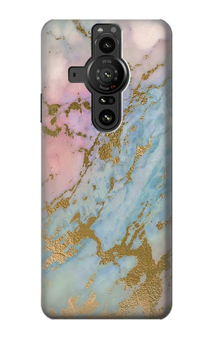 W3717 Rose Gold Blue Pastel Marble Graphic Printed Hard Case and Leather Flip Case For Sony Xperia Pro-I