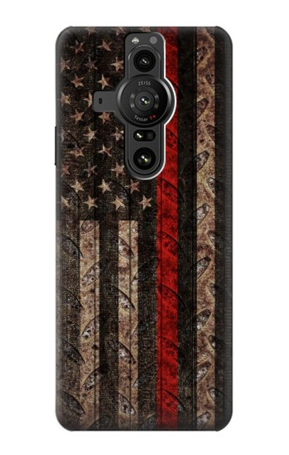 W3804 Fire Fighter Metal Red Line Flag Graphic Hard Case and Leather Flip Case For Sony Xperia Pro-I