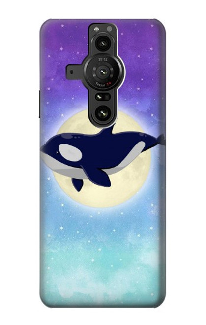 W3807 Killer Whale Orca Moon Pastel Fantasy Hard Case and Leather Flip Case For Sony Xperia Pro-I
