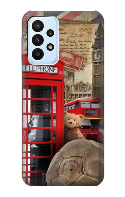 W3856 Vintage London British Hard Case and Leather Flip Case For Samsung Galaxy A23