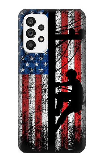 W3803 Electrician Lineman American Flag Hard Case and Leather Flip Case For Samsung Galaxy A73 5G