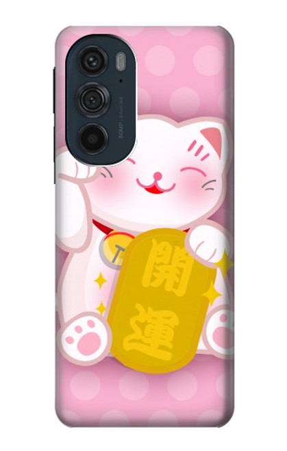 W3025 Pink Maneki Neko Lucky Cat Hard Case and Leather Flip Case For Motorola Edge 30 Pro