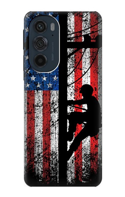 W3803 Electrician Lineman American Flag Hard Case and Leather Flip Case For Motorola Edge 30 Pro