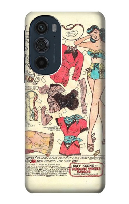 W3820 Vintage Cowgirl Fashion Paper Doll Hard Case and Leather Flip Case For Motorola Edge 30 Pro