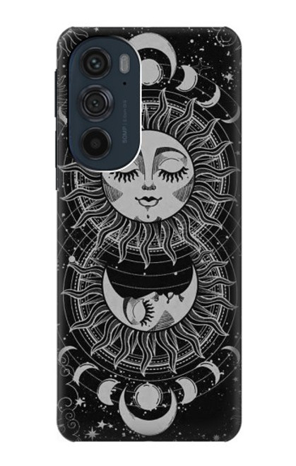 W3854 Mystical Sun Face Crescent Moon Hard Case and Leather Flip Case For Motorola Edge 30 Pro