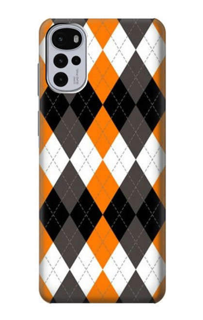 W3421 Black Orange White Argyle Plaid Hard Case and Leather Flip Case For Motorola Moto G22
