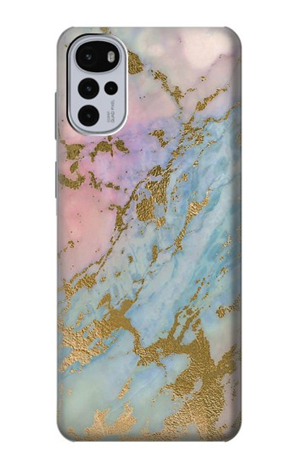W3717 Rose Gold Blue Pastel Marble Graphic Printed Hard Case and Leather Flip Case For Motorola Moto G22