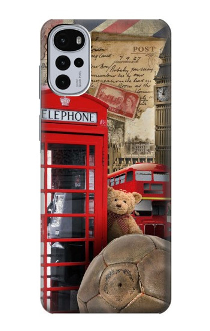 W3856 Vintage London British Hard Case and Leather Flip Case For Motorola Moto G22