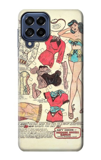 W3820 Vintage Cowgirl Fashion Paper Doll Hard Case and Leather Flip Case For Samsung Galaxy M53