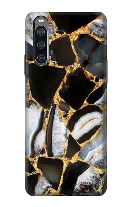 W3419 Gold Marble Graphic Print Hard Case and Leather Flip Case For Sony Xperia 10 IV