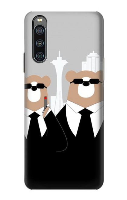 W3557 Bear in Black Suit Hard Case and Leather Flip Case For Sony Xperia 10 IV