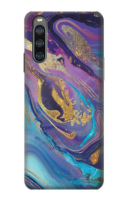 W3676 Colorful Abstract Marble Stone Hard Case and Leather Flip Case For Sony Xperia 10 IV