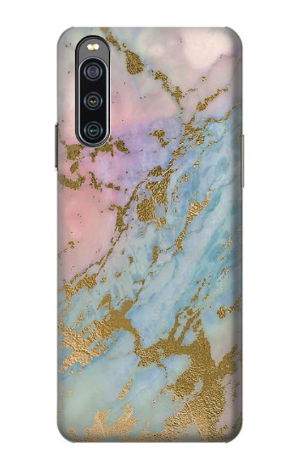 W3717 Rose Gold Blue Pastel Marble Graphic Printed Hard Case and Leather Flip Case For Sony Xperia 10 IV