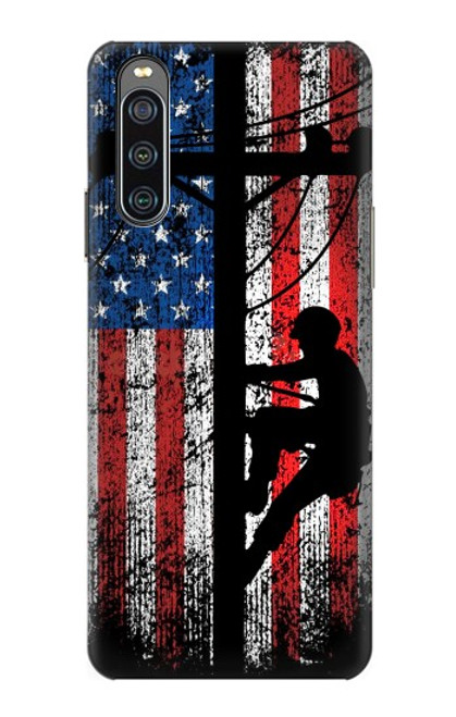 W3803 Electrician Lineman American Flag Hard Case and Leather Flip Case For Sony Xperia 10 IV