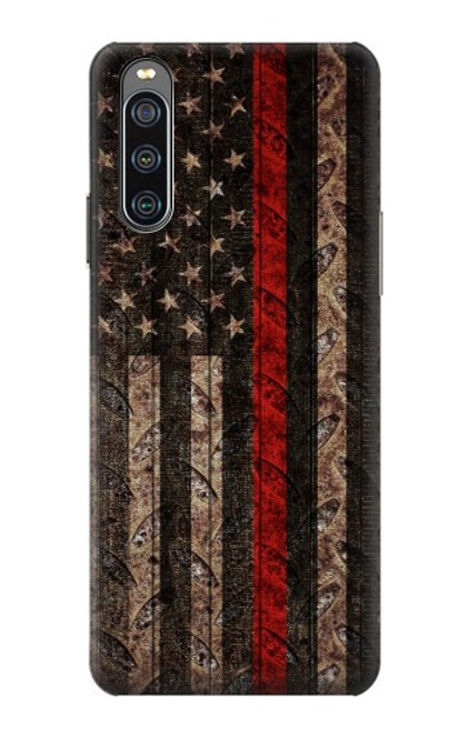 W3804 Fire Fighter Metal Red Line Flag Graphic Hard Case and Leather Flip Case For Sony Xperia 10 IV