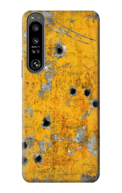 W3528 Bullet Rusting Yellow Metal Hard Case and Leather Flip Case For Sony Xperia 1 IV