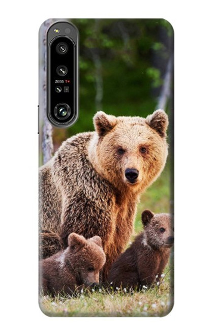 W3558 Bear Family Hard Case and Leather Flip Case For Sony Xperia 1 IV