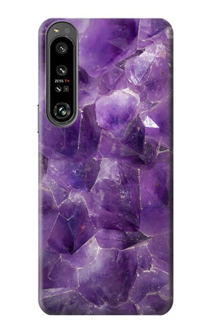 W3713 Purple Quartz Amethyst Graphic Printed Hard Case and Leather Flip Case For Sony Xperia 1 IV