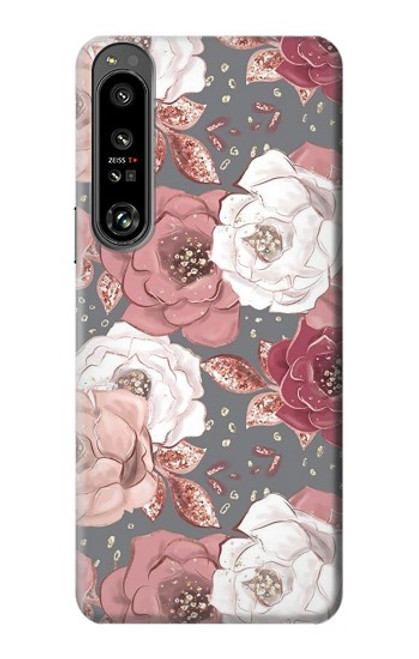 W3716 Rose Floral Pattern Hard Case and Leather Flip Case For Sony Xperia 1 IV