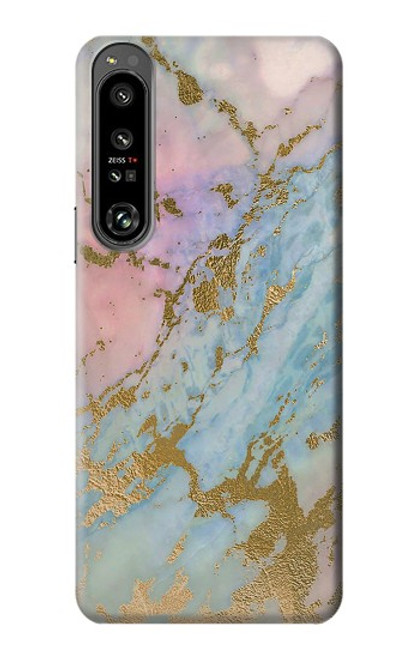 W3717 Rose Gold Blue Pastel Marble Graphic Printed Hard Case and Leather Flip Case For Sony Xperia 1 IV