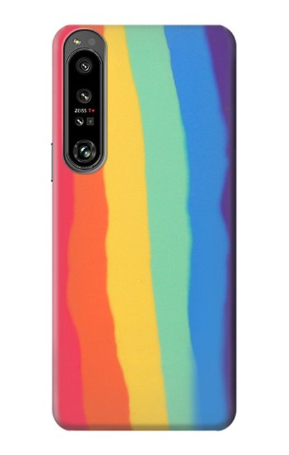 W3799 Cute Vertical Watercolor Rainbow Hard Case and Leather Flip Case For Sony Xperia 1 IV