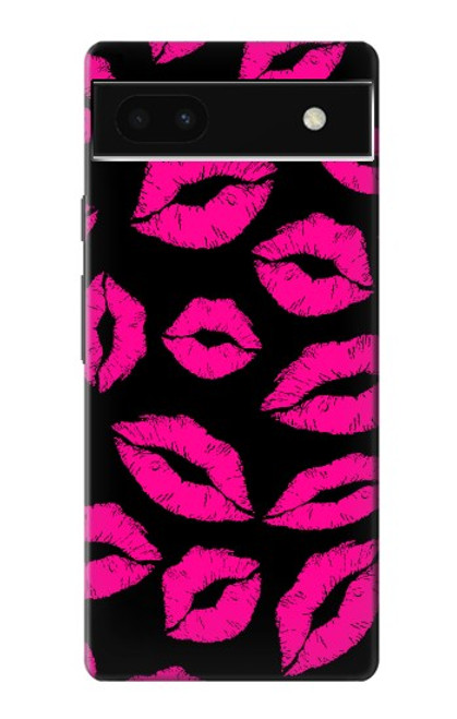 W2933 Pink Lips Kisses on Black Hard Case and Leather Flip Case For Google Pixel 6a