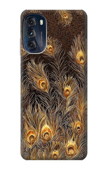 W3691 Gold Peacock Feather Hard Case and Leather Flip Case For Motorola Moto G (2022)