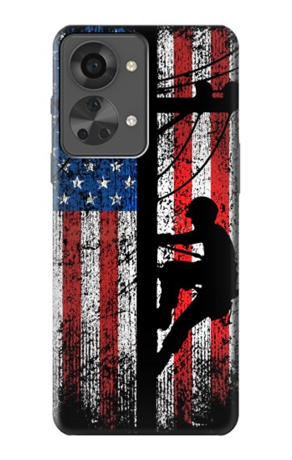 W3803 Electrician Lineman American Flag Hard Case and Leather Flip Case For OnePlus Nord 2T