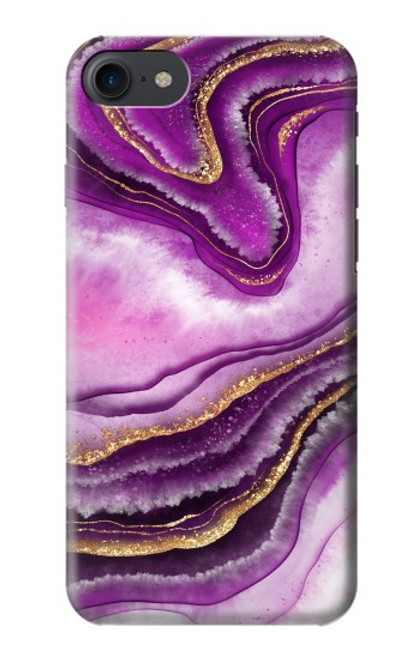 W3896 Purple Marble Gold Streaks Hard Case and Leather Flip Case For iPhone 7, iPhone 8, iPhone SE (2020) (2022)
