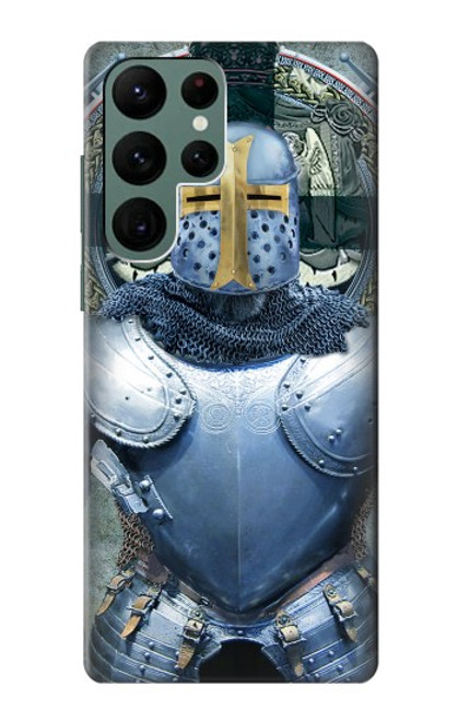 W3864 Medieval Templar Heavy Armor Knight Hard Case and Leather Flip Case For Samsung Galaxy S22 Ultra