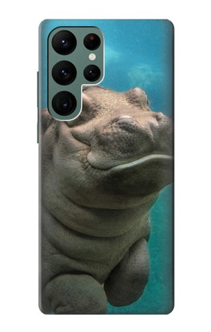W3871 Cute Baby Hippo Hippopotamus Hard Case and Leather Flip Case For Samsung Galaxy S22 Ultra