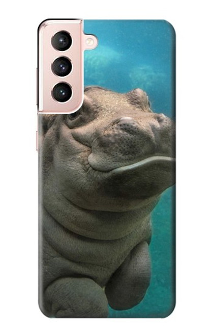 W3871 Cute Baby Hippo Hippopotamus Hard Case and Leather Flip Case For Samsung Galaxy S21 5G