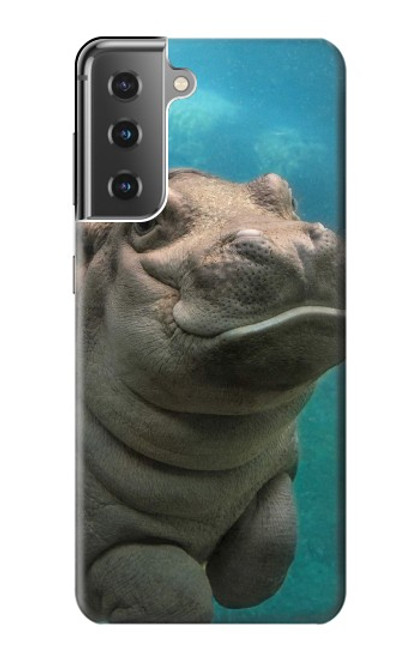 W3871 Cute Baby Hippo Hippopotamus Hard Case and Leather Flip Case For Samsung Galaxy S21 Plus 5G, Galaxy S21+ 5G